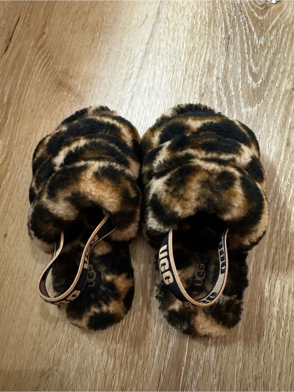 UGG Kids Leopard Faux Fur Slide Sandals - Brown & Black